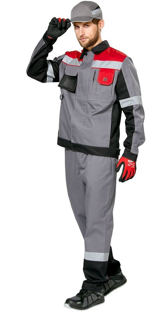 Куртка мужская рабочая летняя для ИТР Виват серо-черно-красная