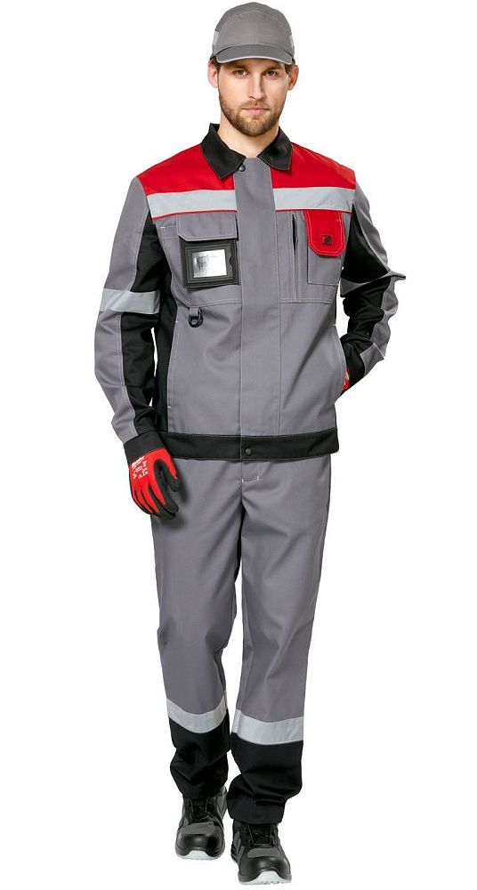 Куртка мужская рабочая летняя для ИТР Виват серо-черно-красная